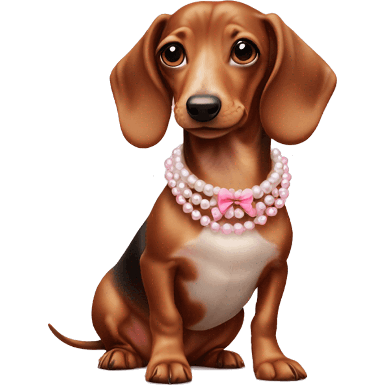 ￼Sausage dog wearing a pearl necklace and pink bow emoji