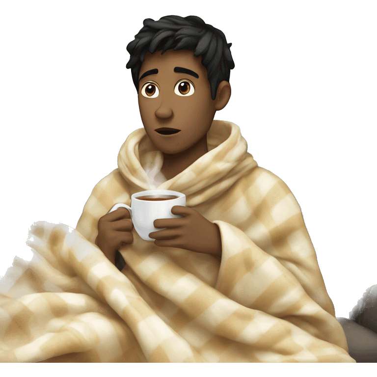 white boy with black hair sipping tea in a blanket  emoji