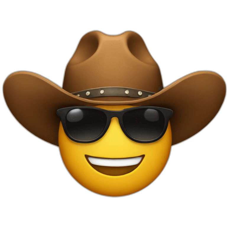 Smiling emoji with a brown cowboy hat with black sunglasses  emoji