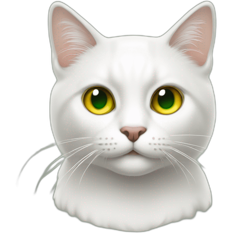 Gato blanco con un ojo verte y el otro amarillo emoji