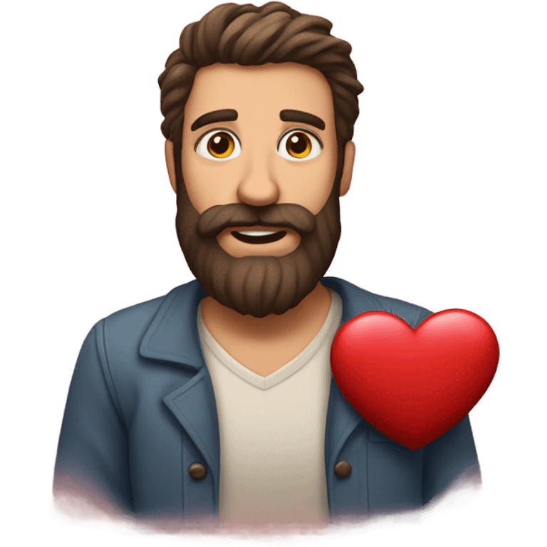 portrait of a bearded man holding a big heart valentines themed emoji