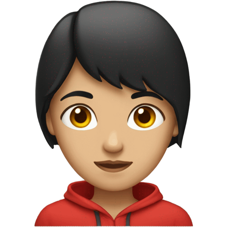 Female with black hair and red hoodie emoji