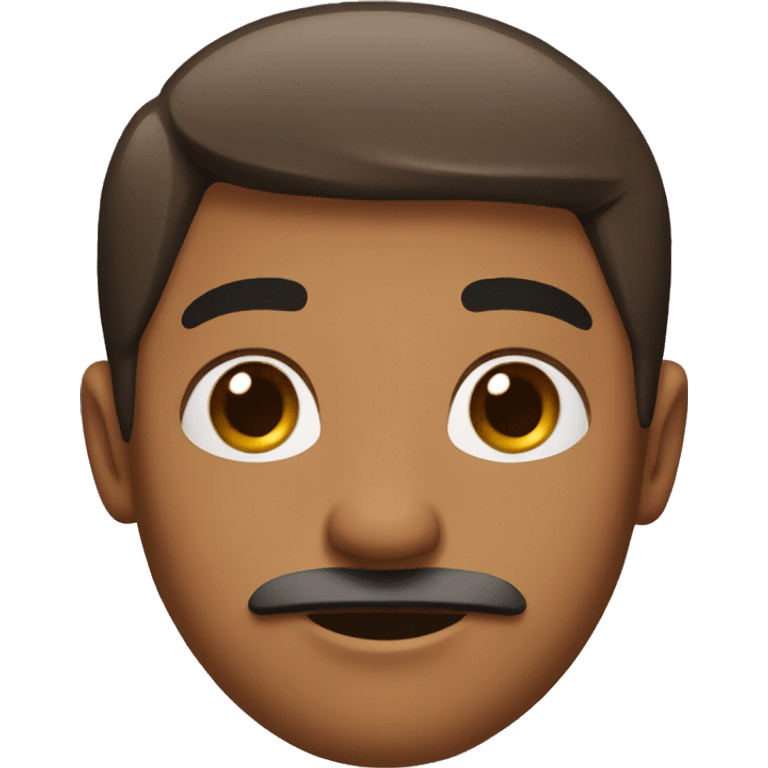 a brown skin face and a short black hair and honey eyes and thin mustache emoji