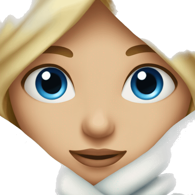 cozy blonde girl in a blanket. blue eyes long eyelashes emoji