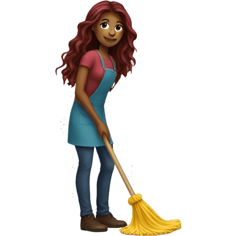 Beautiful burgundy long haired woman mopping the floor emoji