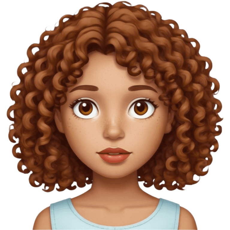 girl with light brown skin with curly 3c brown hair thats shoulder length and freckles and big lips and brown eyes emoji