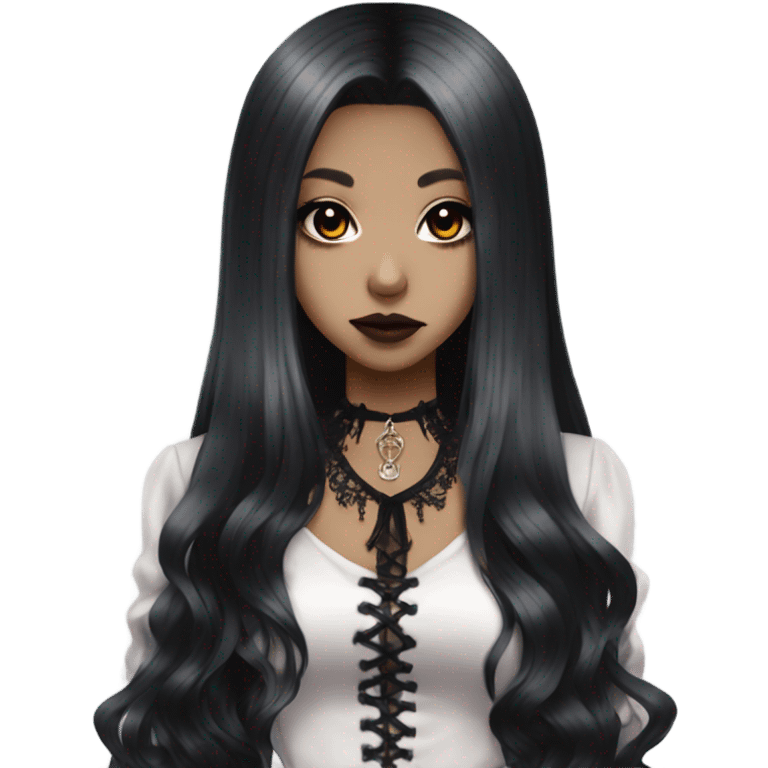 hime gyaru girl, goth vampire, black long hair emoji