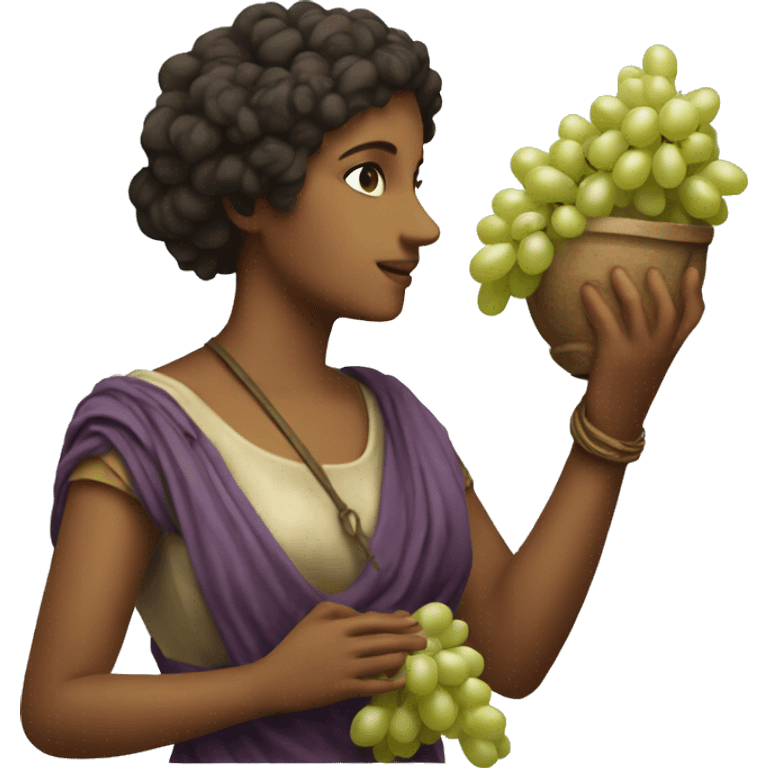 Sappho holds a bunch of grapes in her hand emoji