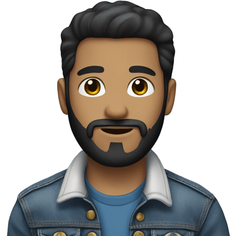 person with a black beard. Without mustache. No beard between nose and mouth. White skin tone. Nice black hair. Denim jacket emoji