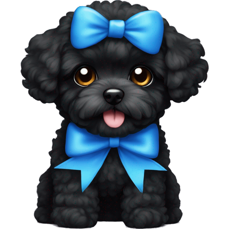 Black maltipoo with a blue bow emoji