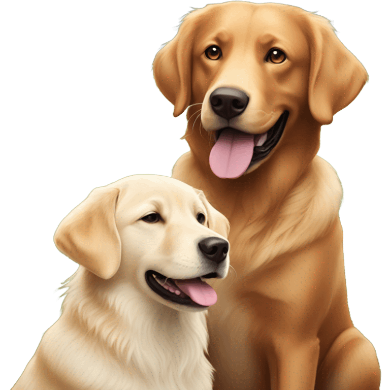 Dark Fox red Labrador and white golden retriever smiling together emoji