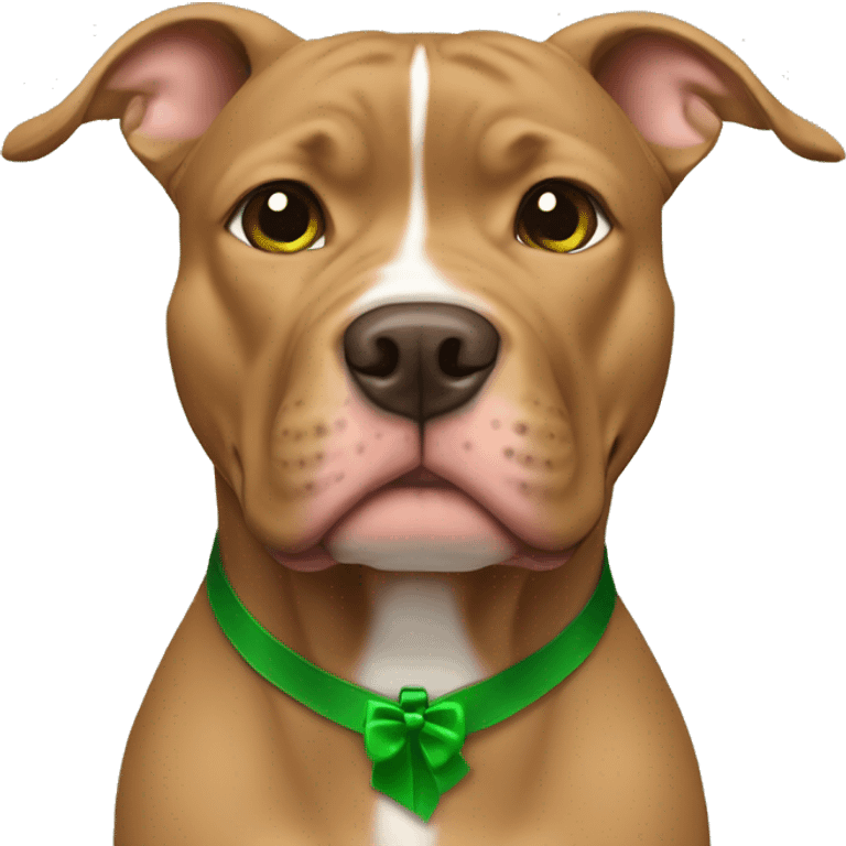 Light brown pitbull with ears cropped and green bows emoji