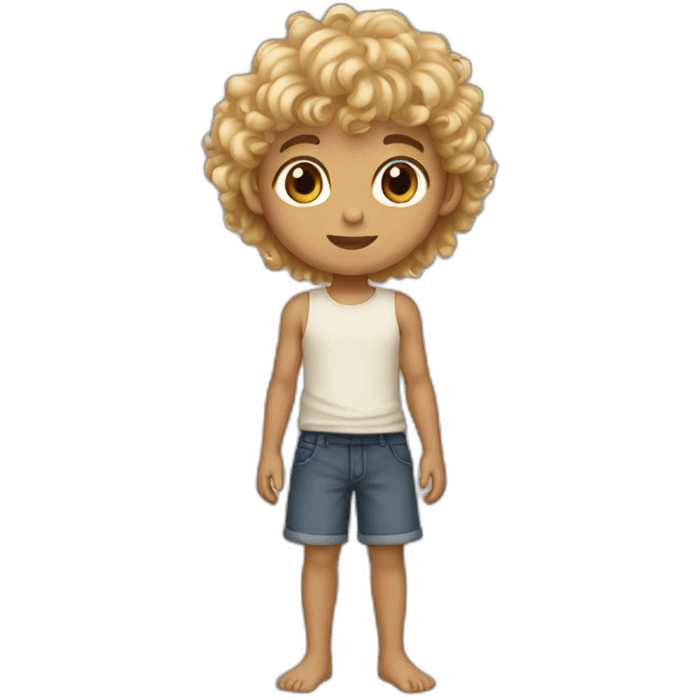 a boy with light brown skin, brown eyes and long blonde curly hair with bangs emoji