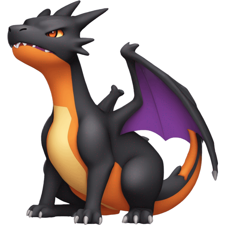 Cool Black Charizard-Quilava-Cat-Pokémon with orange belly and purple markings Full Body emoji