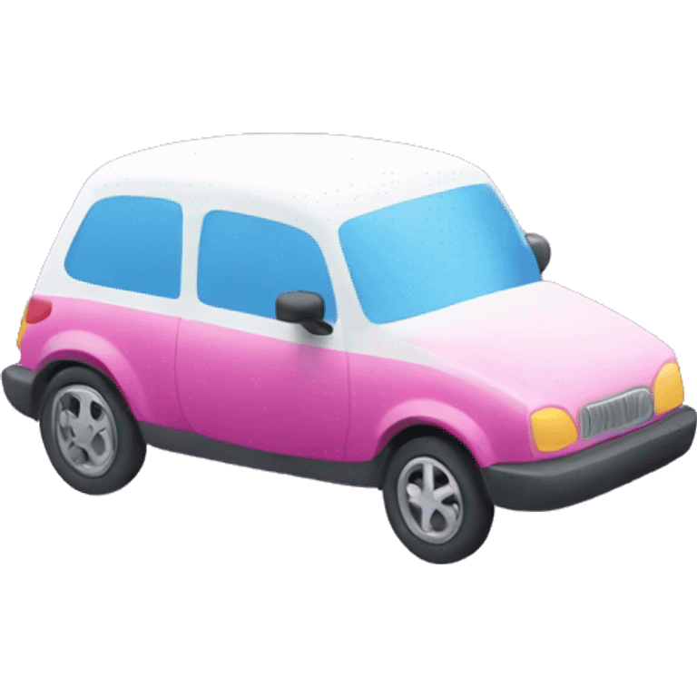 One car, blue and pink and purple and white strawberry emoji