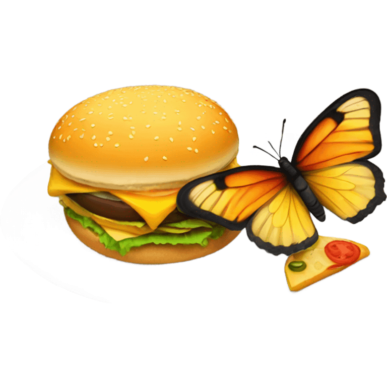 A butterfly eating a cheeseburger emoji