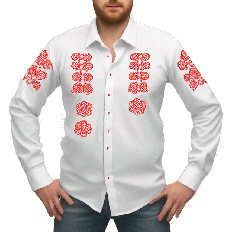  Shirt  vyshyvanka, white with red round embodiary on sleeves emoji