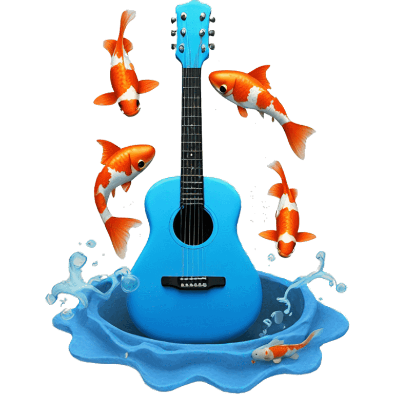 blue guitar with painted koi fish swimming around the hole emoji