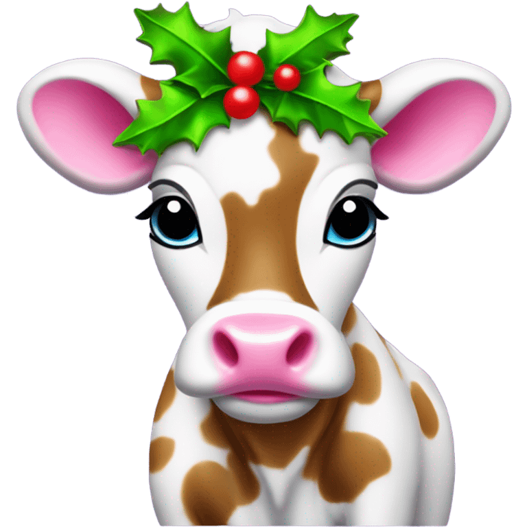 Lisa frank baby cow with Christmas holly  emoji