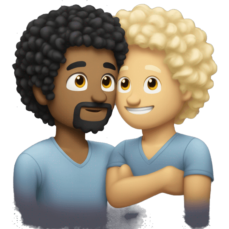 guy with black curly hair kissing a guy with blonde fluffy hair emoji