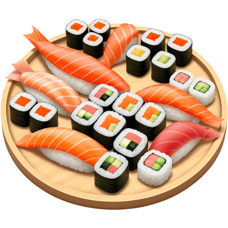 Sushi Cinematic Realistic Sushi Dish Emoji, depicted as one or two artfully arranged pieces of fresh sushi, rendered with delicate textures and subtle, natural lighting that highlights its refined simplicity. emoji