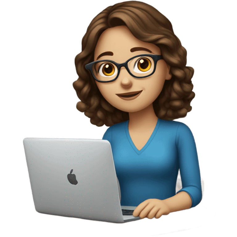 Beautiful girl with brown hair, blue eyes, glasses and laptop emoji