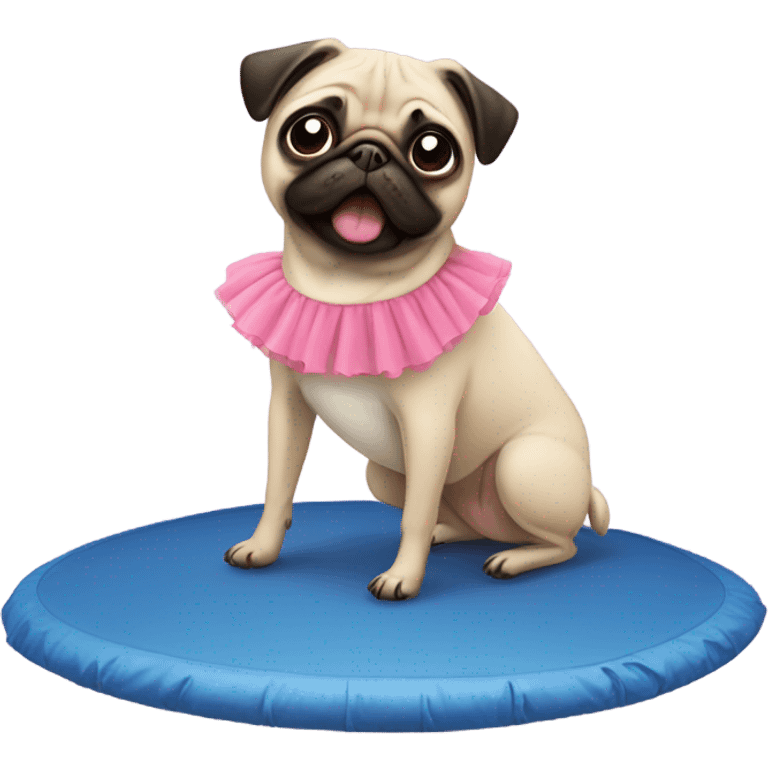 Pug on a trampoline in a tutu emoji