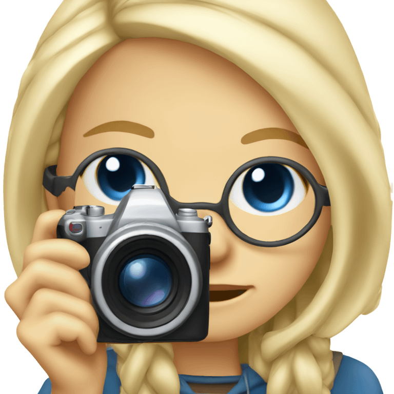 blonde girl with glasses smiling blue eyes taking pictures with a camera  emoji