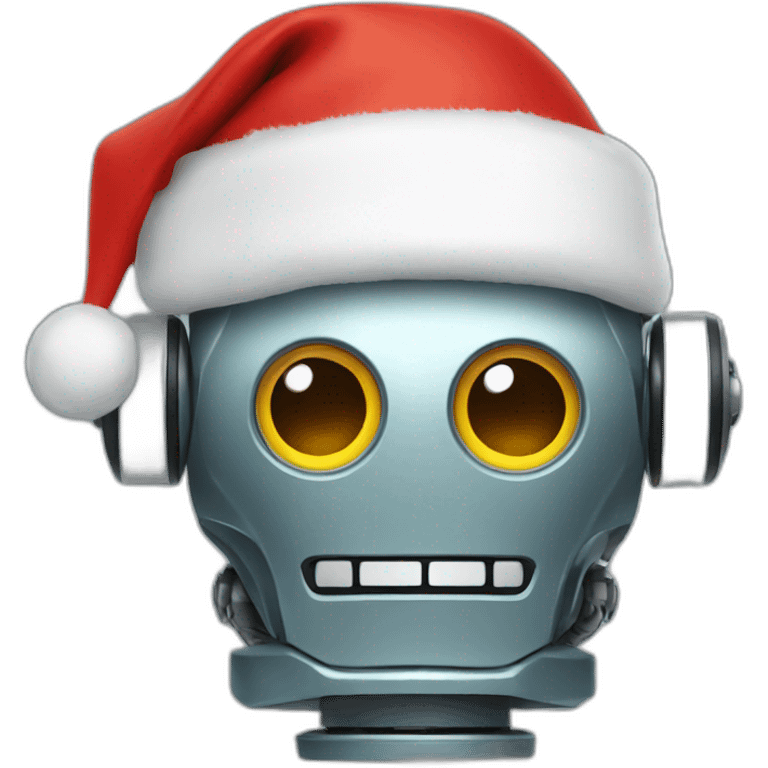 Robot wearing christmas hat emoji