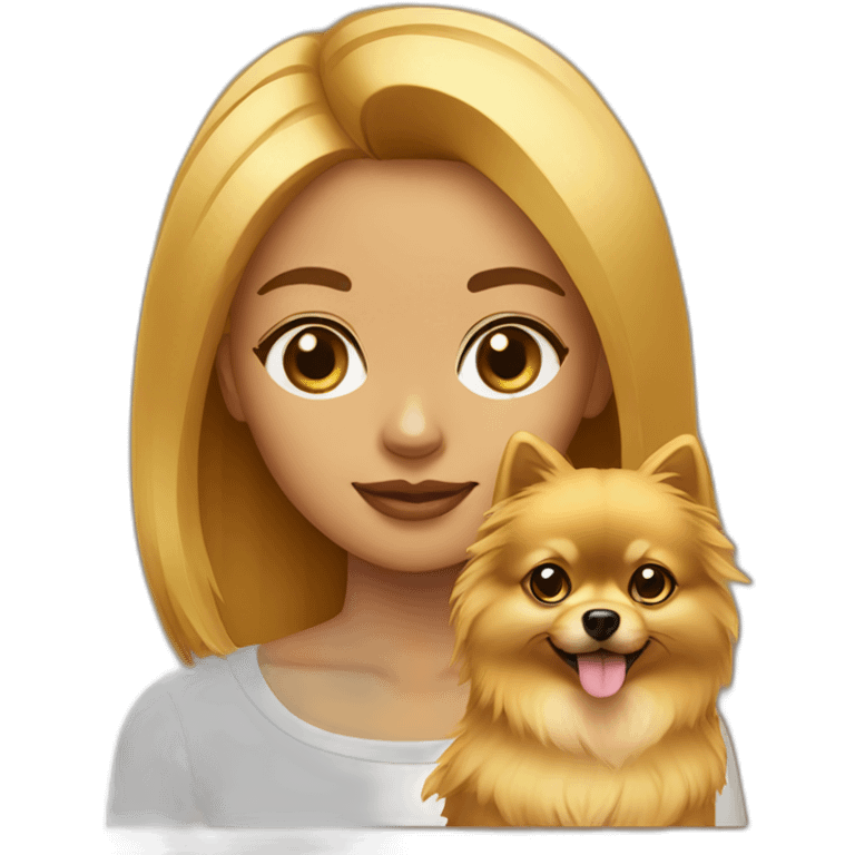 Girl with Egypt bang cut golden small Pomeranian dog emoji