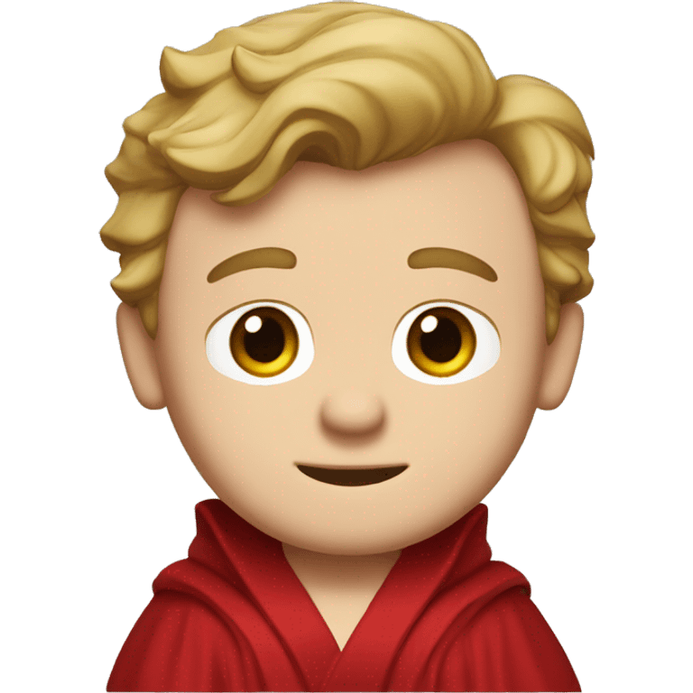 Barney Stinson, who has white skin, a short face, and dark blond hair that sticks out at the front, wears a red-black robe. emoji