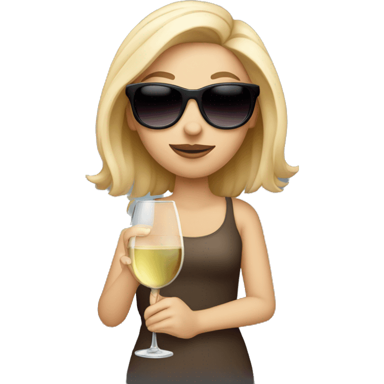 White girl wearing sunglasses holding one glass of wine  emoji