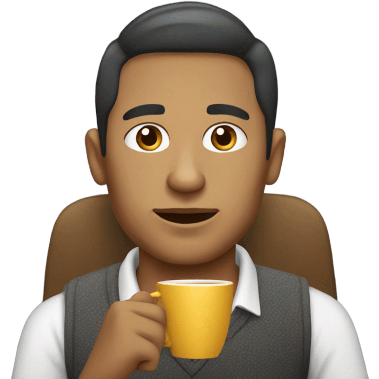 Light skin Colombian guy sitting in a chair drinking a coffee  emoji