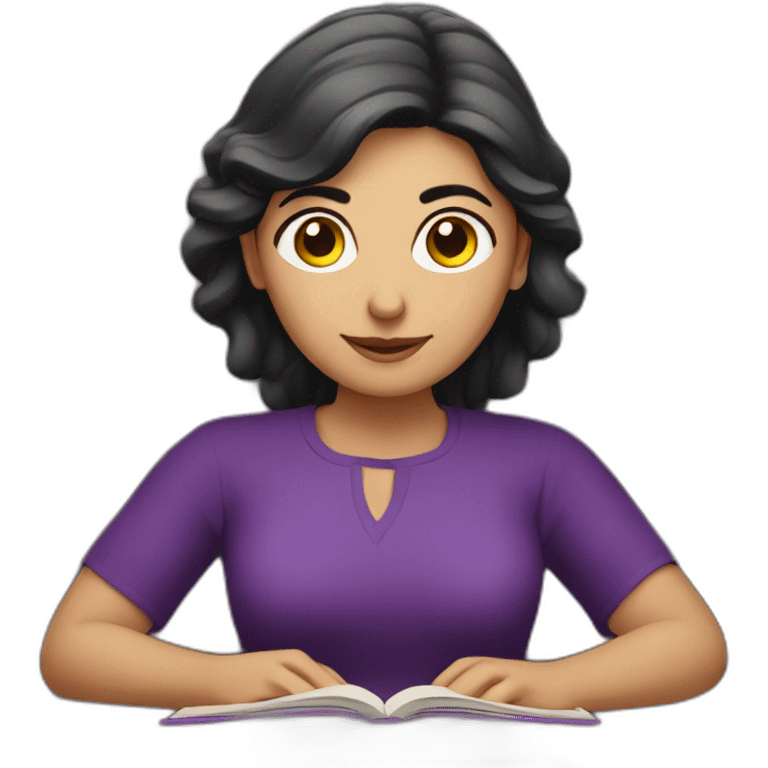 Armenian women with the purple clothes reading book and looking at camera emoji