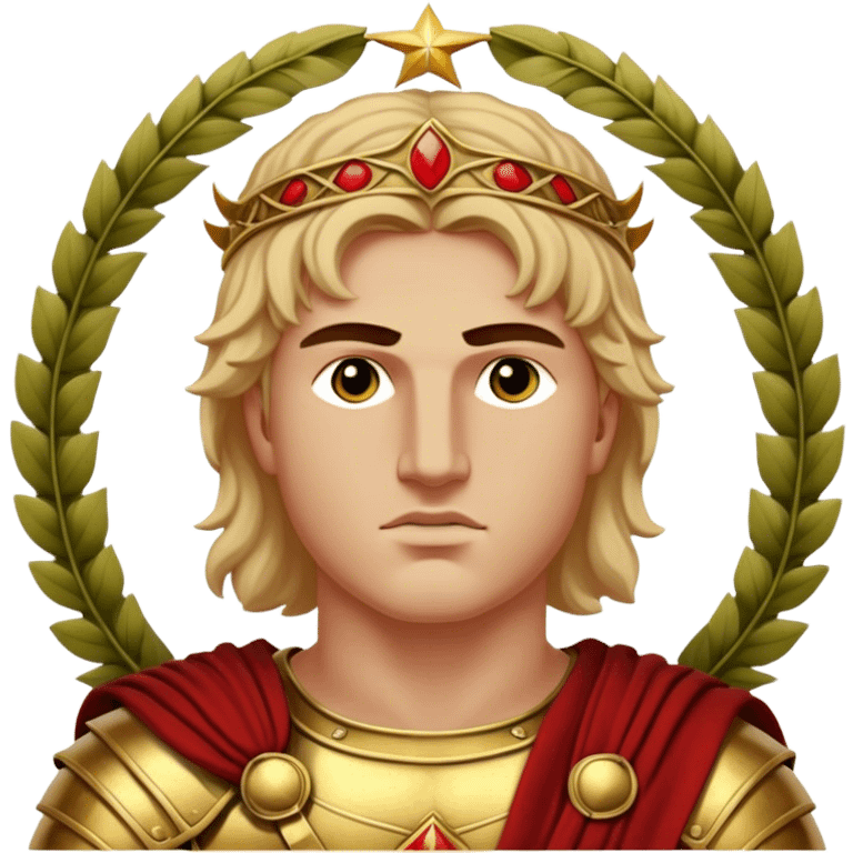 Cinematic Realistic portrait of Alexander the Great, depicted with photorealistic detail as a commanding historical conqueror, featuring sharp, lifelike facial features, meticulously rendered ancient Macedonian armor, and a laurel wreath, illuminated by natural, dramatic lighting that highlights his youthful determination and legendary presence. emoji