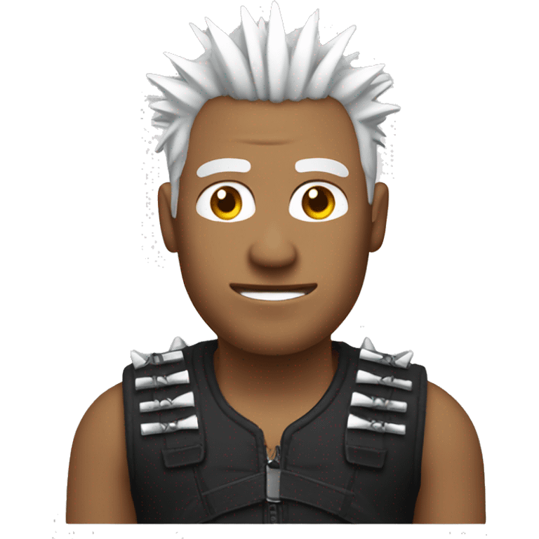 man black outfit white spiky hair holding an crash emoji