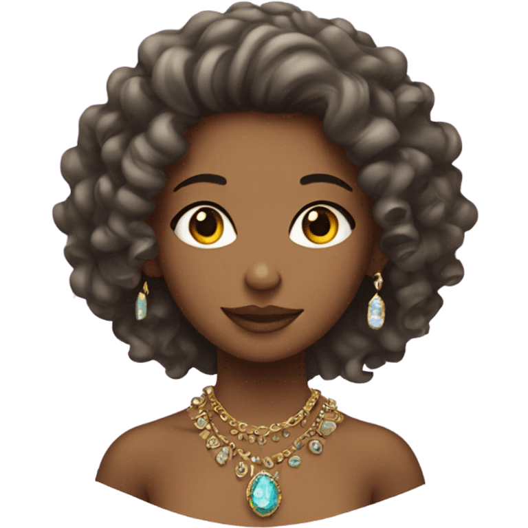 girl with curly hair and jewelry indoors emoji