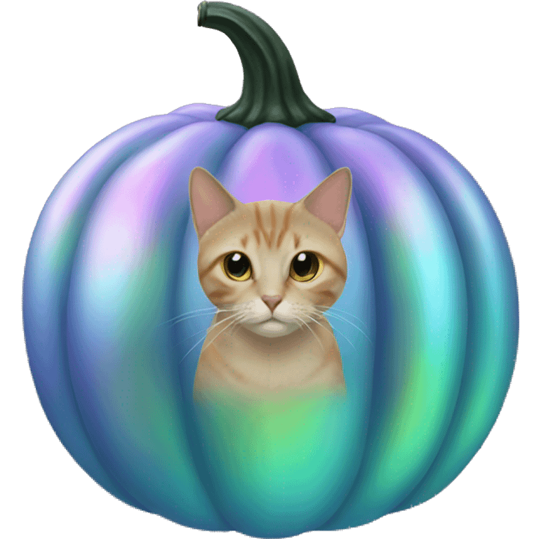 Iridescent pumpkin with cat emoji