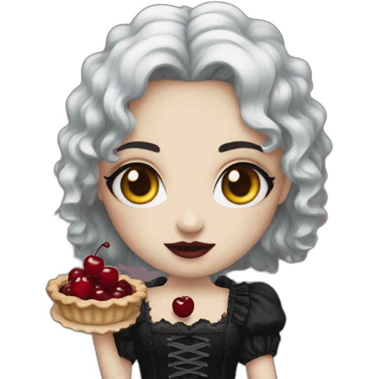 Gothic doll with cherry pie emoji