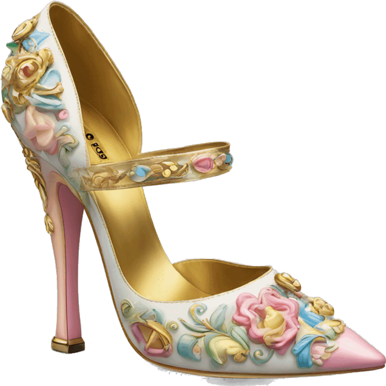 Dolce and Gabbana high heels with colourful pastel ornament and golden detais  emoji