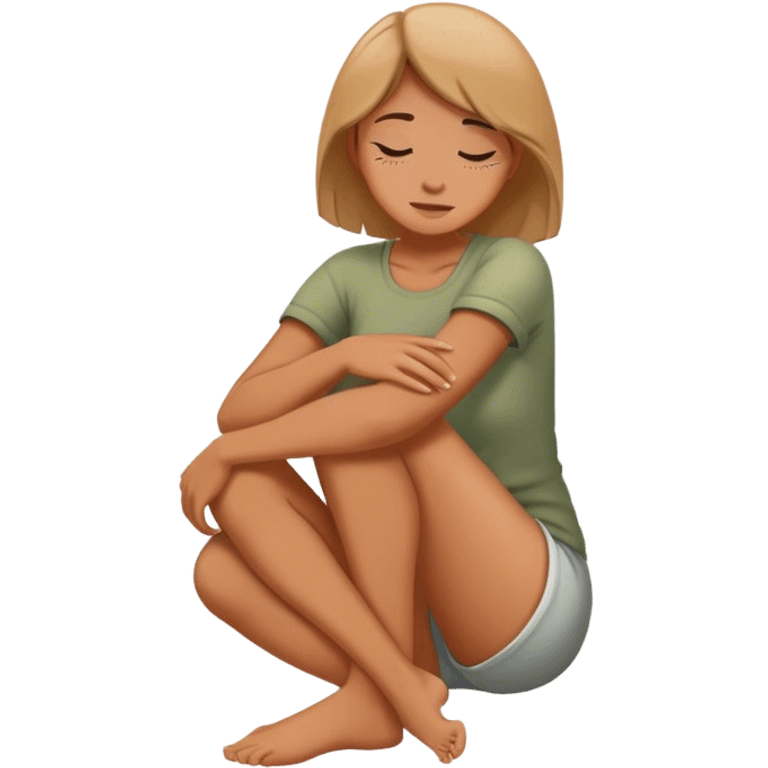 Woman hugging her knees, enjoying solitude emoji