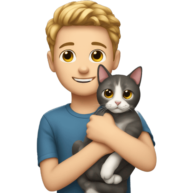 Boy with pet cat emoji