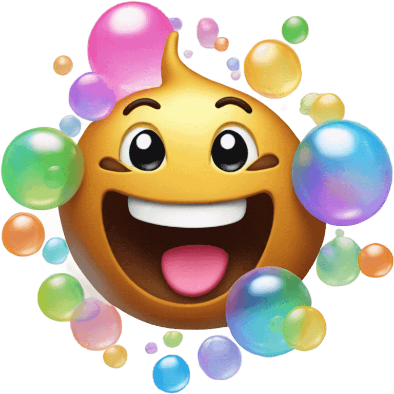 Rainbow poop emoji smiling with bubbles around it emoji