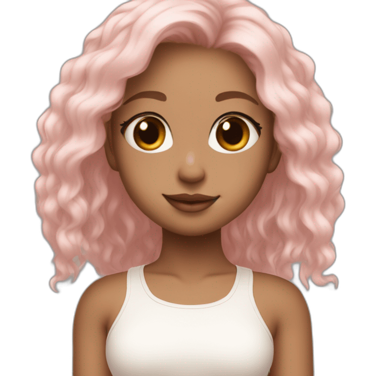 Cute girl aesthetic with light pink hairs and light brown top with white pants  emoji