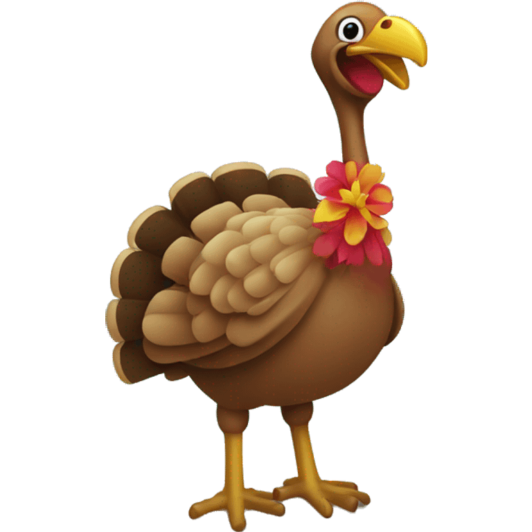 turkey wearing a hula skirt on a beach  emoji