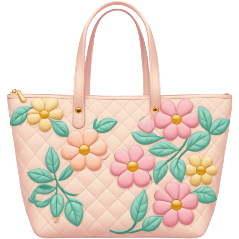 pastel floral quilted tote bag  emoji