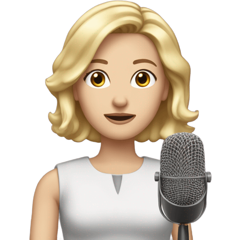 White woman with blond page hair recording live broadcast emoji