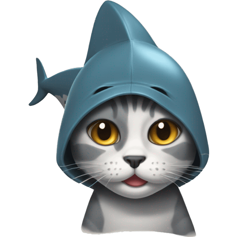 A cat wear a shark hat emoji