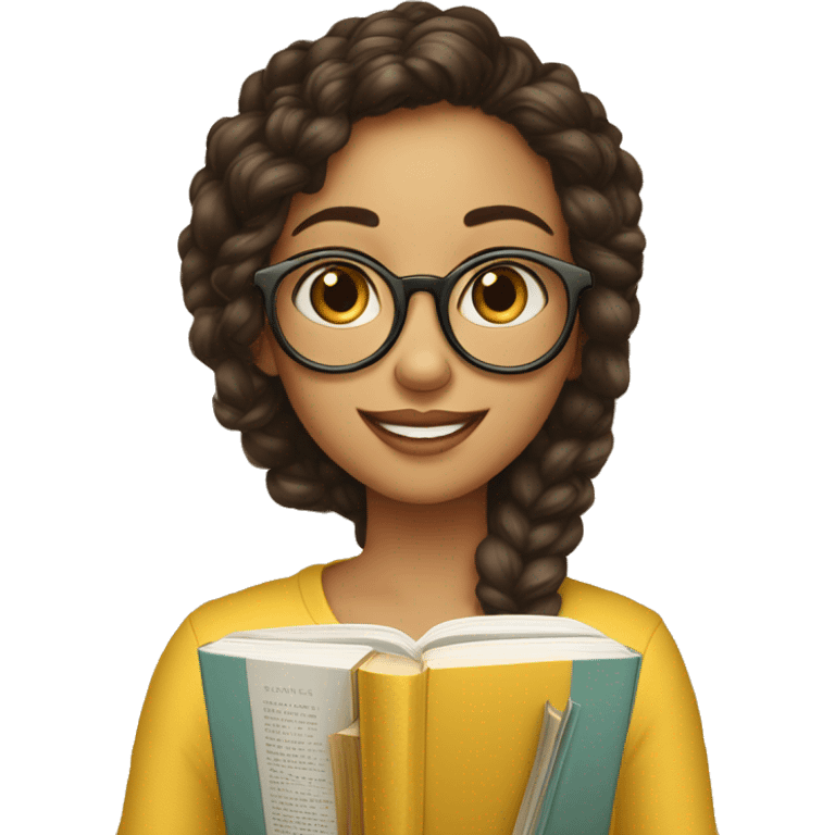 menina de óculos branco lendo um livro de capa amarela emoji