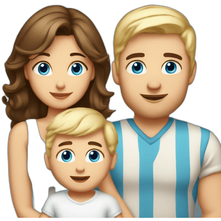 Brunette mommy & dad and 2 years boy with blue eyes and 1 month blond baby emoji